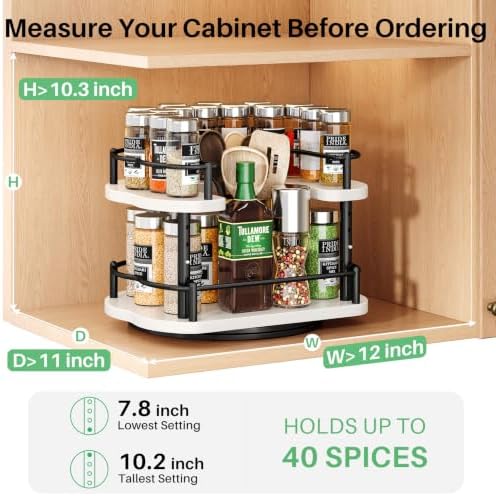 SNTD Lazy Susan Spice Rack Organizer for Cabinet, Wood, White, 12 in