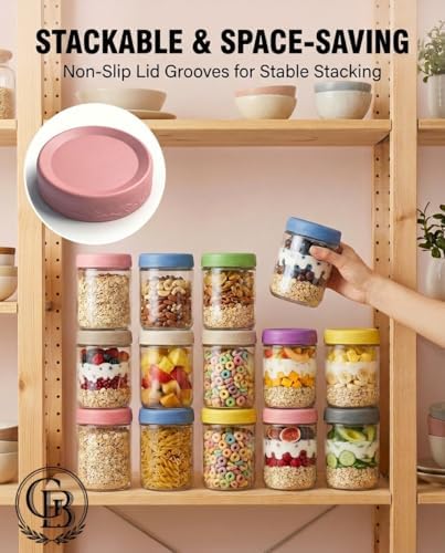 16oz 6-Pack Overnight Oats Containers with Lids,Glass Airtight Food Storage Containers Mason Jars, Glass Yogurt Jars with lids for Sugar Pudding Sugar Salad (16oz-6 pack)