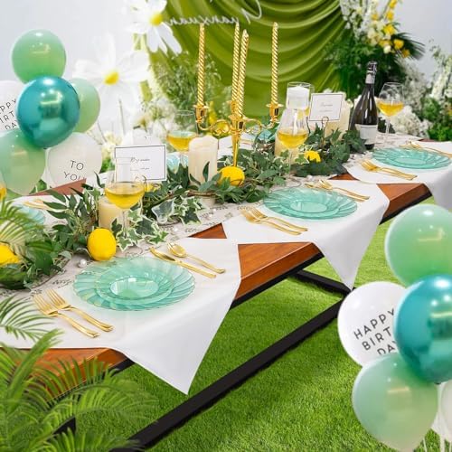YOUBET 125PCS Clear Green Plastic Plates with Gold Rim for Wedding Party