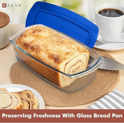 Razab 7.6 Cups / 1800 Ml / 1.9 Qt Large Glass Banana Bread Pans with Lids