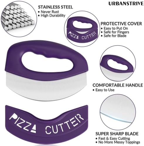 Urbanstrive Heavy Duty Stainless Steel Pizza Cutter with Cover, Super Sharp Blade Pizza Knife Pizza Cutter Rocker, Perfect Kitchen Gadgets for Pizza Cutting Home Essentials (Purple)