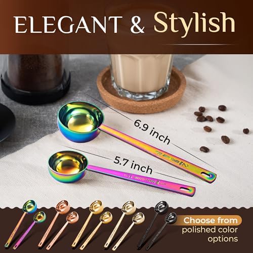 Orblue Premium Coffee Scoop Set - 1 Tbsp (15ml) & 2 Tbsp (30ml) Measuring Tablespoon - Stainless Steel Coffee Measuring Spoon and Scooper with Long Handles - Pack of 2, Multicolored
