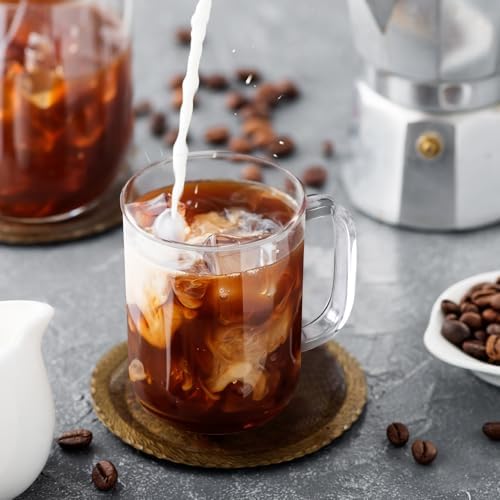 Glass Coffee Mugs, 12 oz iced coffee cups, Clear Tea Cups Set of 6, Glass Mugs with Handles, Glass Cups for Latte, Cappuccino, and Tea