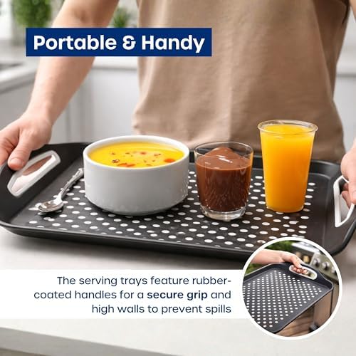 Food Trays for Eating on Couch - 2 Pack - Non Slip Dinner Trays for Eating Set of 2 Non Slip Serving Tray and Food Tray with Handles (White)