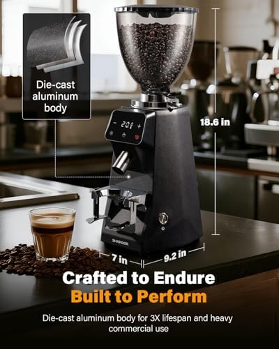 SHARDOR 64mm Burr Coffee Grinder, Electric Espresso Coffee Grinders for Home Use with Commercial-Grade Precision, 100 Grind Settings, Die-Cast Aluminum Housing, 17.6oz Hopper, Anti-Static Technology