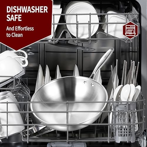 LOLYKITCH 10-Inch Stainless Steel Wok with Glass Lid | Riveted Handle