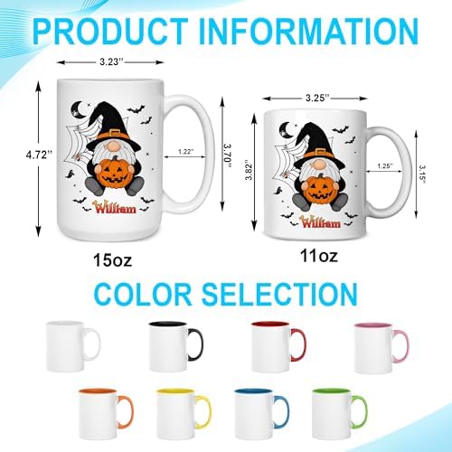 Hyturtle Custom Halloween Gnome Mug with Name – Pumpkin Witch Gnome Coffee Cup – Personalized Spooky Season Gift for Women – Halloween Decor – 11oz Ceramic Mug