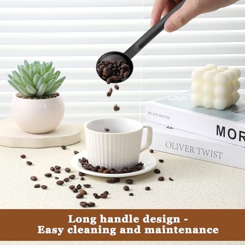 Double Sided Measuring Spoon Stainless Steel Coffee Scoop Teaspoon Measuring Spoon 1 Tsp (5ml) & 1 Tbsp (15ml) Dual-Measure Long-Handle Spoons Coffee Measurings Spoons (Black)