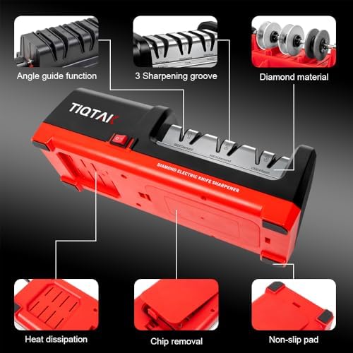 Electric Knife Sharpener,Professional kitchen knife sharpener,Diamond abrasive and precision Angle guide 3 stage slot home sharpener,Sharpening and Polishing, Red