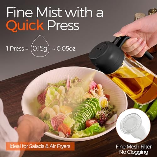 YARRAMATE 16 oz 2-in-1 Glass Olive Oil Sprayer for Cooking, Black