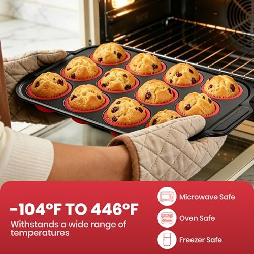 Silicone Muffin Pans for Baking with Metal Frame - 12 Cups Cupcake Pans