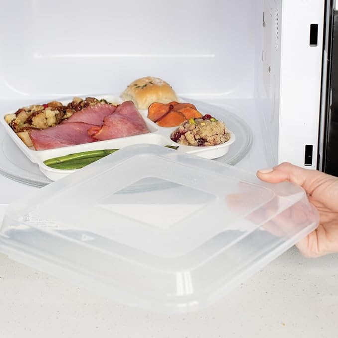 Nordic Ware Divided Meal Tray with Lid, White, Microwave Safe Polypropylene
