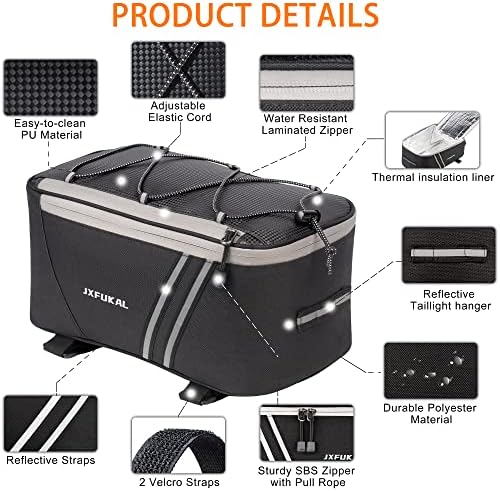 JXFUKAL Rear Bike Rack Bag with Rain Cover, 7L/9L/10L/12L Ebike Bag