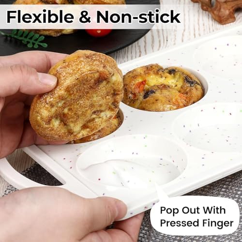 CAKETIME Muffin Top Pan, 3 Inch Metal Reinforced Frame Silicone Egg Mold for Breakfast Sandwiches Non Stick Round Silicone Egg Pan for Baking English Muffins, Whoopie Pies, Corn Bread, Tarts Confetti