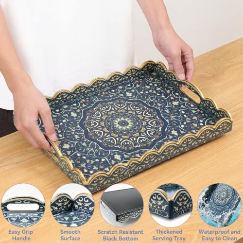 AGIOTA Coffee Table Trays for Living Room Serving Tray with Handles, Modern Large Tray for Ottoman Coffee Table