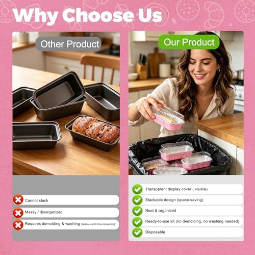 NPLUX Halloween Baking Tins with Lids, 6.8oz 200 Pack Pink for Home Bakers
