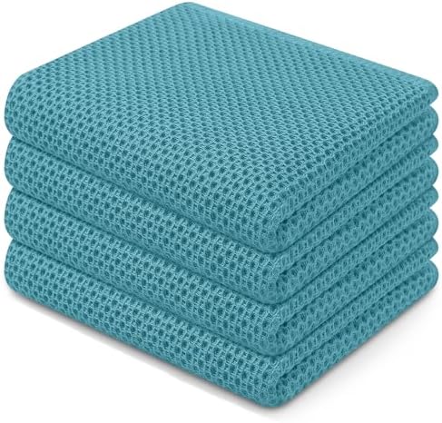 Homaxy 100% Cotton Waffle Weave Kitchen Dish Towels 4-Pack, Lake Blue