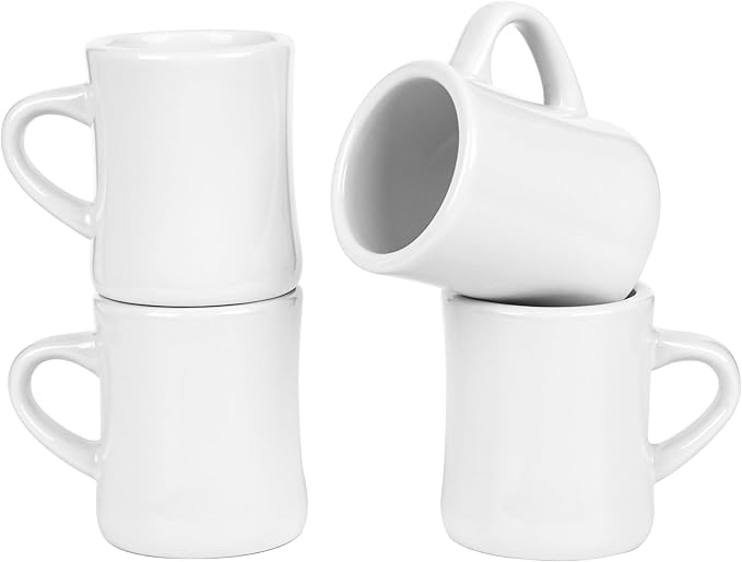 11oz White Diner Coffee Mug Set of 4 Ceramic Mugs Great for Kitchen Set, Travel, and Hot Tea (White)