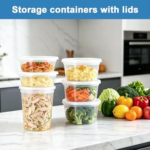 Lamosi 60 Sets Deli Containers With Lids, 8/16/32 oz Quart Containers