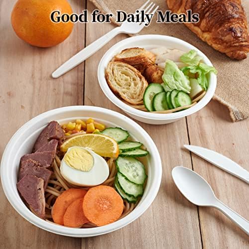 ECOLipak 150 Pack 16 oz Compostable Paper Bowls Disposable, White