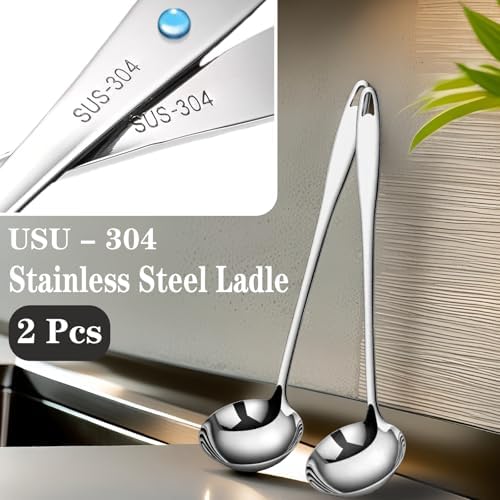 Stainless Steel Soup Ladle, Metal Ladle for Soup, Large Soup Serving Spoon for Buffet, Cooking, Party, Kitchen, Silver