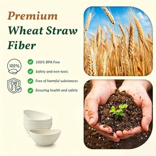 Homienly Wheat Straw Small Bowls Dessert Bowls Set of 6 Unbreakable Ice Cream Bowls for Kitchen, Camping, RV, Dorm, Microwave & Dishwasher Safe Mini Bowls for Yogurt, Snack 10 OZ (Beige)