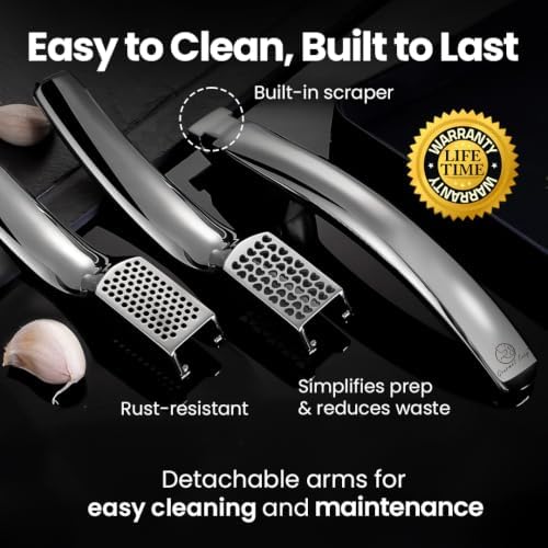 Gourmet Easy Garlic Press Lifetime Replace, No Need to Peel, Fine & Coarse