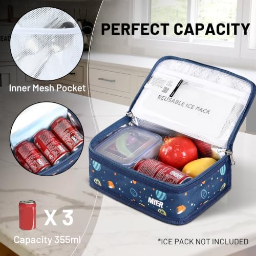MIER Small Lunch Bag for Kids & Adults Compact Insulated Lunch Box, Planet