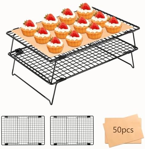 2-Tier Baking Cooling Rack with Legs, 13"x 9" w/50 Parchment Paper