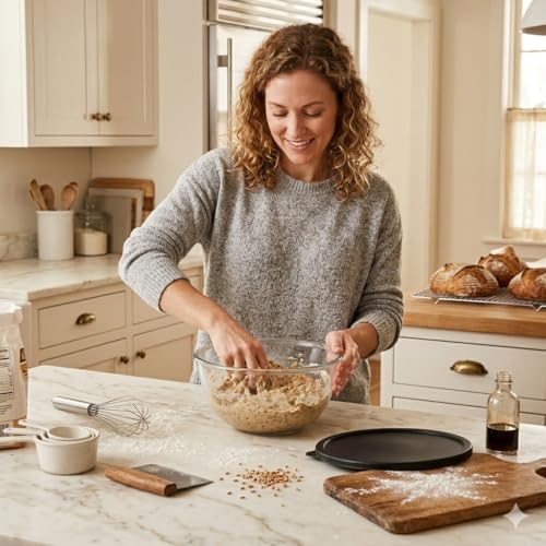 4.9 Quart Large Glass Mixing Bowl with Lid, Clear Glass Bowl for Bread Dough Mixing, Bread Making, Salad Serving, Food Prep & Storage