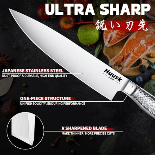 Huusk Kitchen Knife Set with Block & Built-in Sharpener - 15pcs