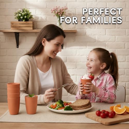 Wrova Wheat Straw Cups 6 PCS Good Alternative to Plastic Reusable Cups 12 oz Unbreakable Drinking Cup Reusable Dishwasher Safe Water Plastic Glasses Orange
