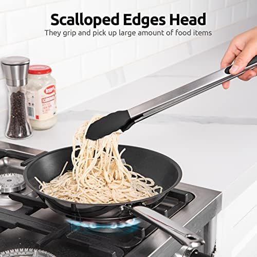 Heat Resistant Silicone Kitchen Tong: U-Taste 16 inch Extra Long Large 480ºF Hot Proof Cooking Tong with Sturdy Non Stick Rubber Tips & Non Slip Silicon Coated Steel Handle for Grilling BBQ (Black)