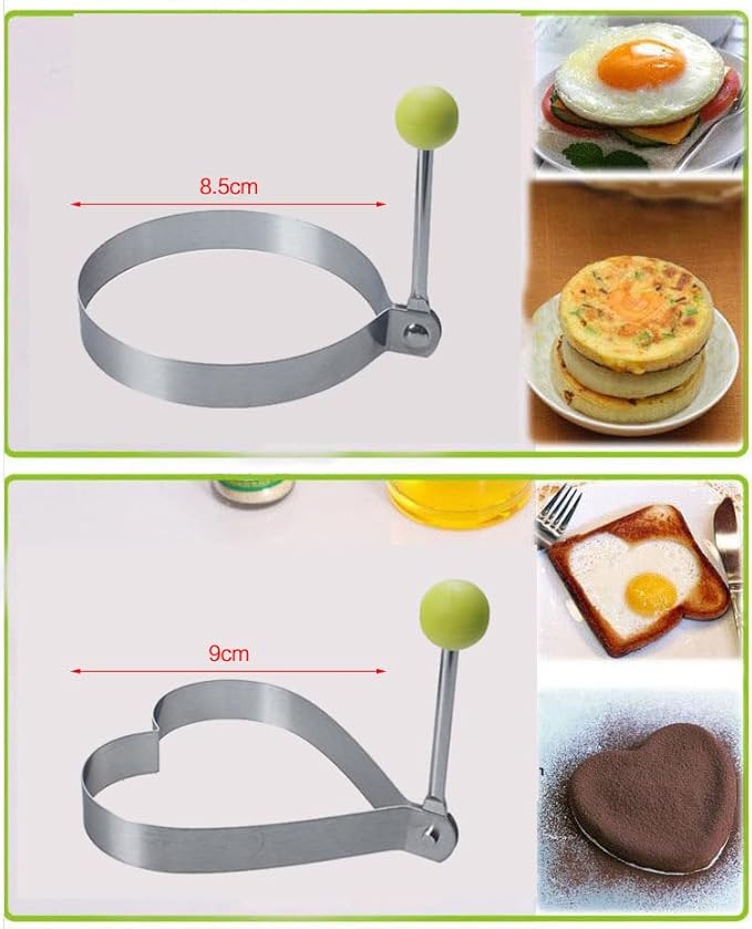 Egg Pancake Rings,5pcs Fried Egg Molds in Star, Round, Heart Different Shaped,Stainless Steel Omelette Frying Cooking Tools Kitchen Accessories Gadget Rings,with a Silicone Pastry Brush,Set of 5