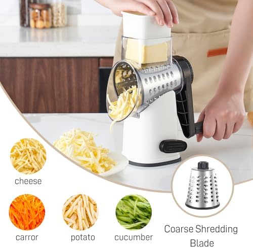 Weltonhm 4 in 1 Large Cheese Grater Hand Crank Rotary (White 4 Graters)