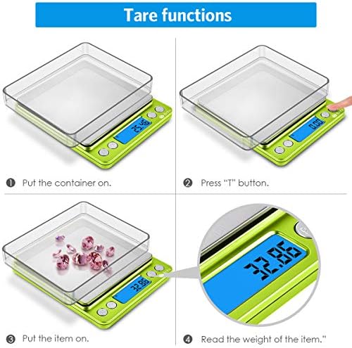 AMIR Digital Kitchen Scale, 500g-0.01g Mini Pocket Jewelry Scale, Cooking Food Scale with Backlit LCD Display, 2 Trays, 6 Units, Auto Off, Tare, Stainless Steel (Battery Included)