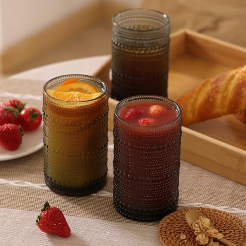 Moretoes 12 Pack 12 Oz Gray Hobnail Drinking Glasses Set Water Glass Cups
