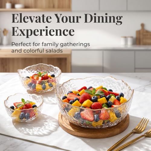 Glass Bowl for Salad Candy Fruit, Decorative Bowl-Crystal Clear Gold, 6.5"