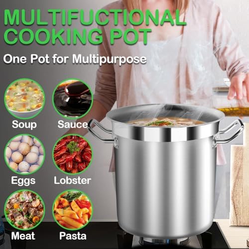 STOCKPOT Stainless Steel 20 Quart Stockpot with Tempered Glass Lid, 3-Ply Base, 8.8 lbs, Polished Finish, Suitable for Stovetop and Oven