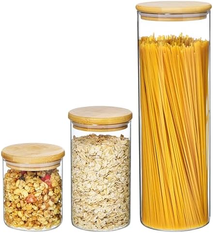 Vtopmart 74oz/27oz/20oz Glass Food Jars with Airtight Bamboo Lids, 3 Pack