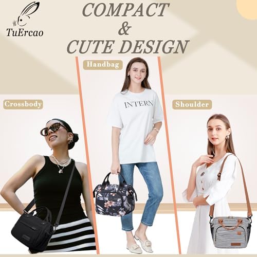 TuErCao Small Lunch Bag Lightweight Insulated Lunch Box for Women Work Portable Soft Cooler for Picnic Travel Road Trips, Loncheras para Mujer, Black