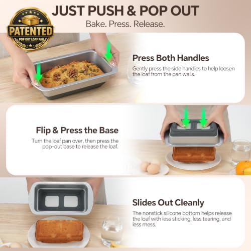 Bread Pans Set of 2, Nonstick 1 lb Loaf Pan With Pop Out Bottom
