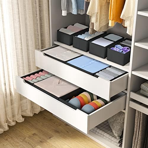 DIMJ Clothes Drawer Organizer, 12 Packs, Foldable Underwear Organizer for Baby Clothes, Tie, Bra, Sock (Black)