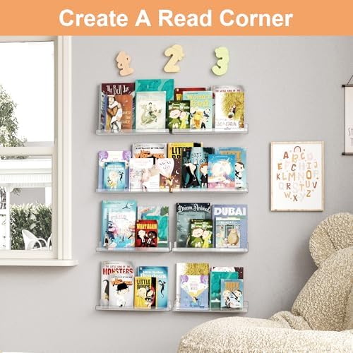upsimples 10 Pcs 15" Acrylic Shelves for Wall Display and Storage, Clear