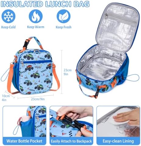 Kids Bento Box with Food Jar, Water Bottle, Lunch Bag, Vehicle