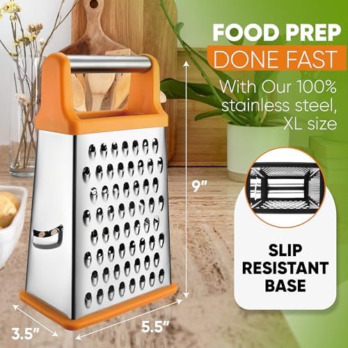 Spring Chef Stainless Steel XL Cheese Grater for Kitchen, Mango