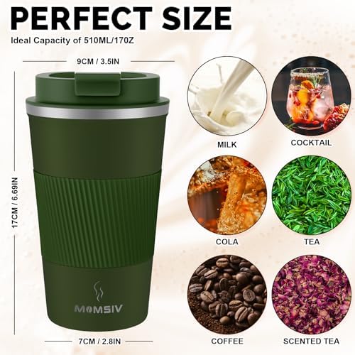 MOMSIV 17oz Travel Coffee Mug, Insulated Coffee Cup with Leakproof Lid