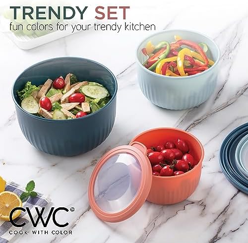 COOK WITH COLOR Prep Bowls with Lids- Wide and Deep Nesting Plastic Small Mixing Bowl Set with Lids, 12 Piece Set - Deep Bowls, Multicolor