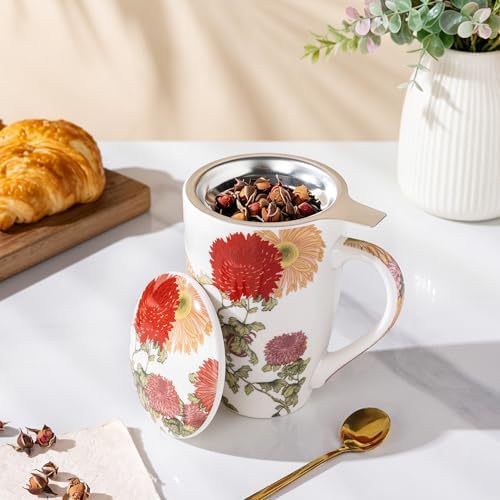 AmorArc Tea Cup With Infuser and Lid, 18oz Loose Leaf Tea Mug With Steeper