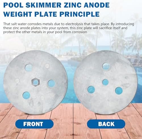 Pool Skimmer Zinc Anode Weight Plate, Anti-Electrolysis Sacrificial Anode, Keep Your Skimmer Basket in Place -for Salt System Swimming Pools Against Corrosion and Electrolysis, with Plastic Ties 2 Pcs